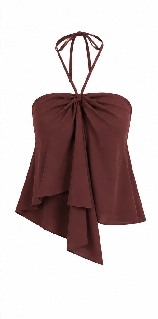 BROWN HALTER TOP