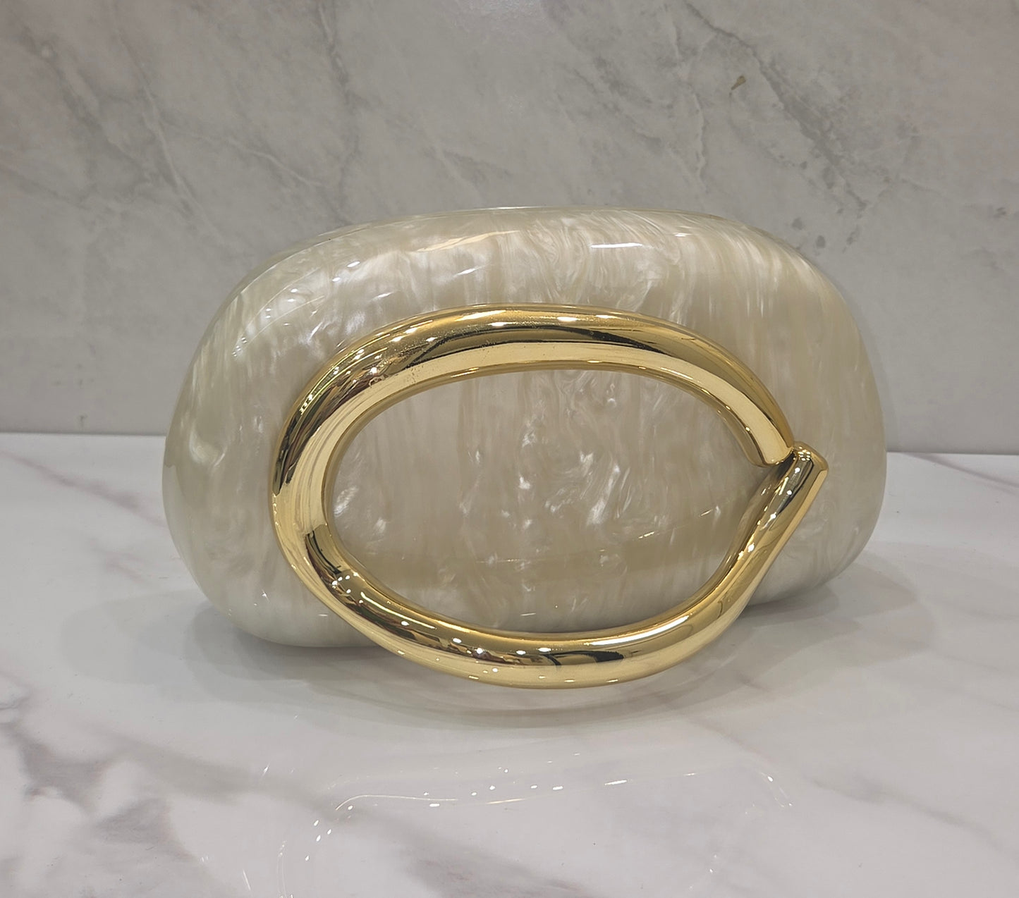 Metal-Handled Clutch Bag Beige