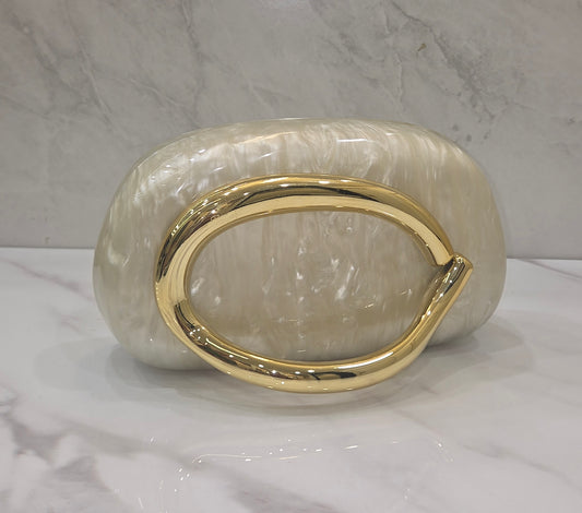 Metal-Handled Clutch Bag Beige