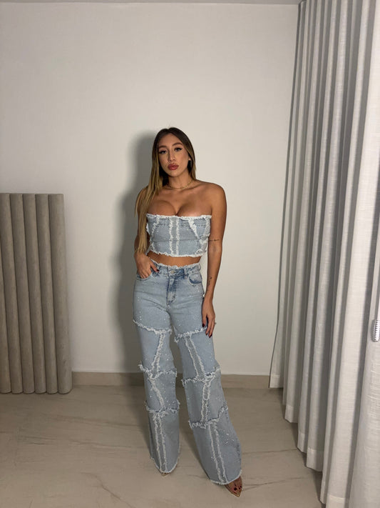 Blue Glimmer Denim Set