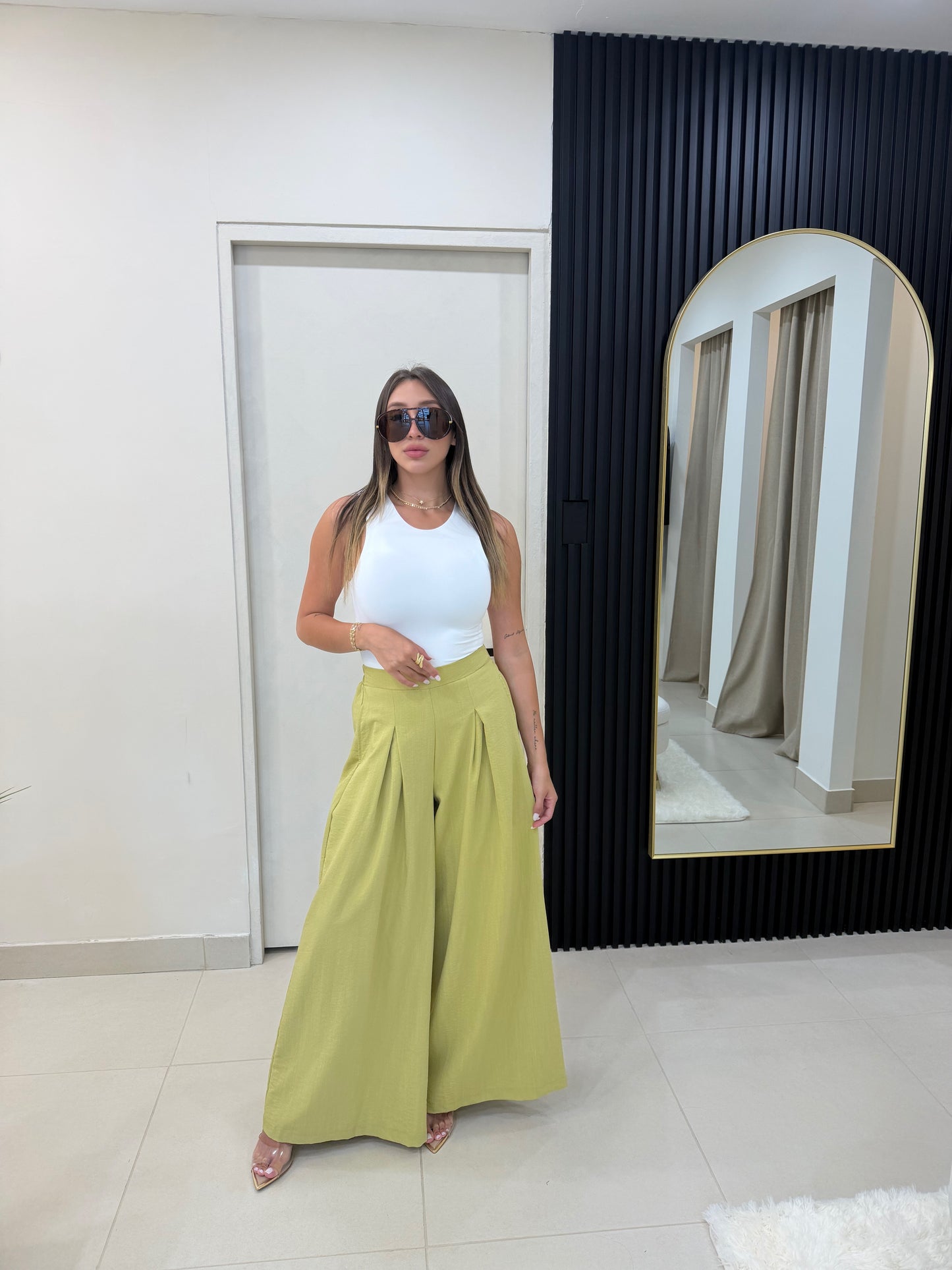 Plated Wide Leg Pant