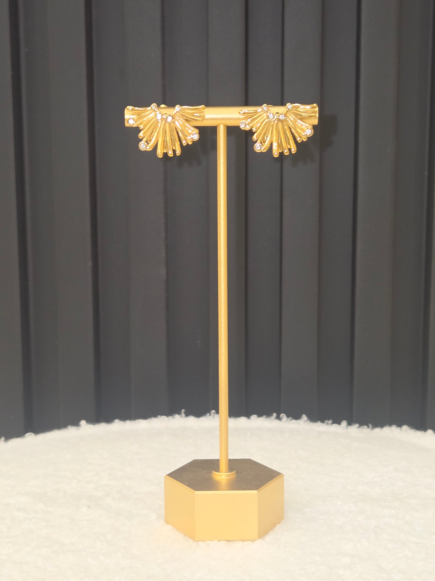 Gold Fan Shaped Diamond Earrings