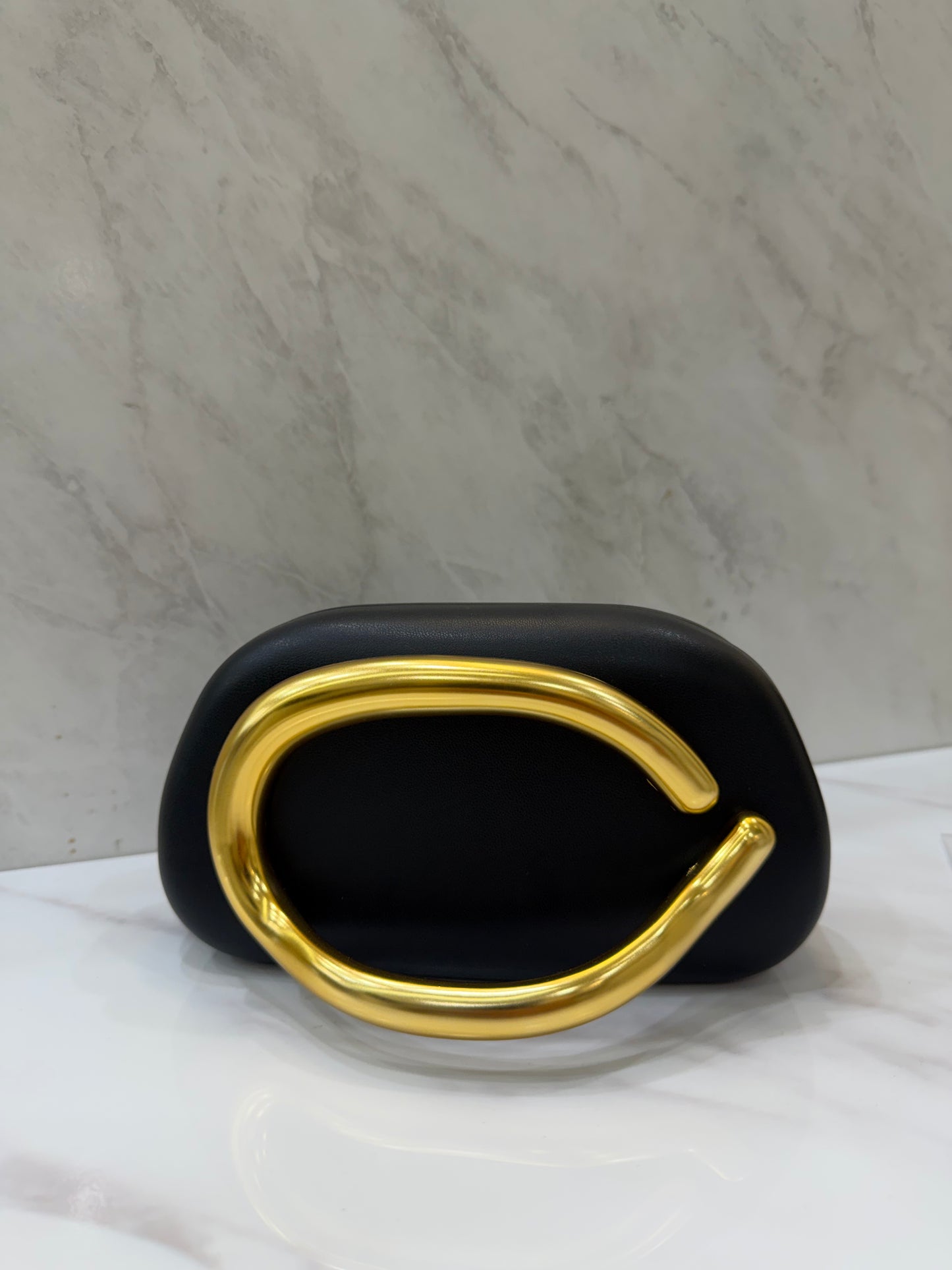 Metal- Handled Clutch Bag Black