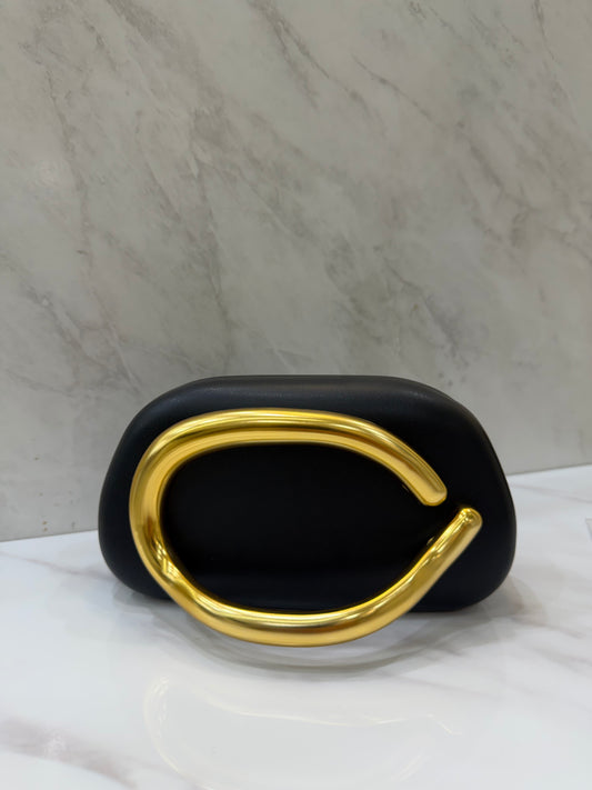 Metal- Handled Clutch Bag Black