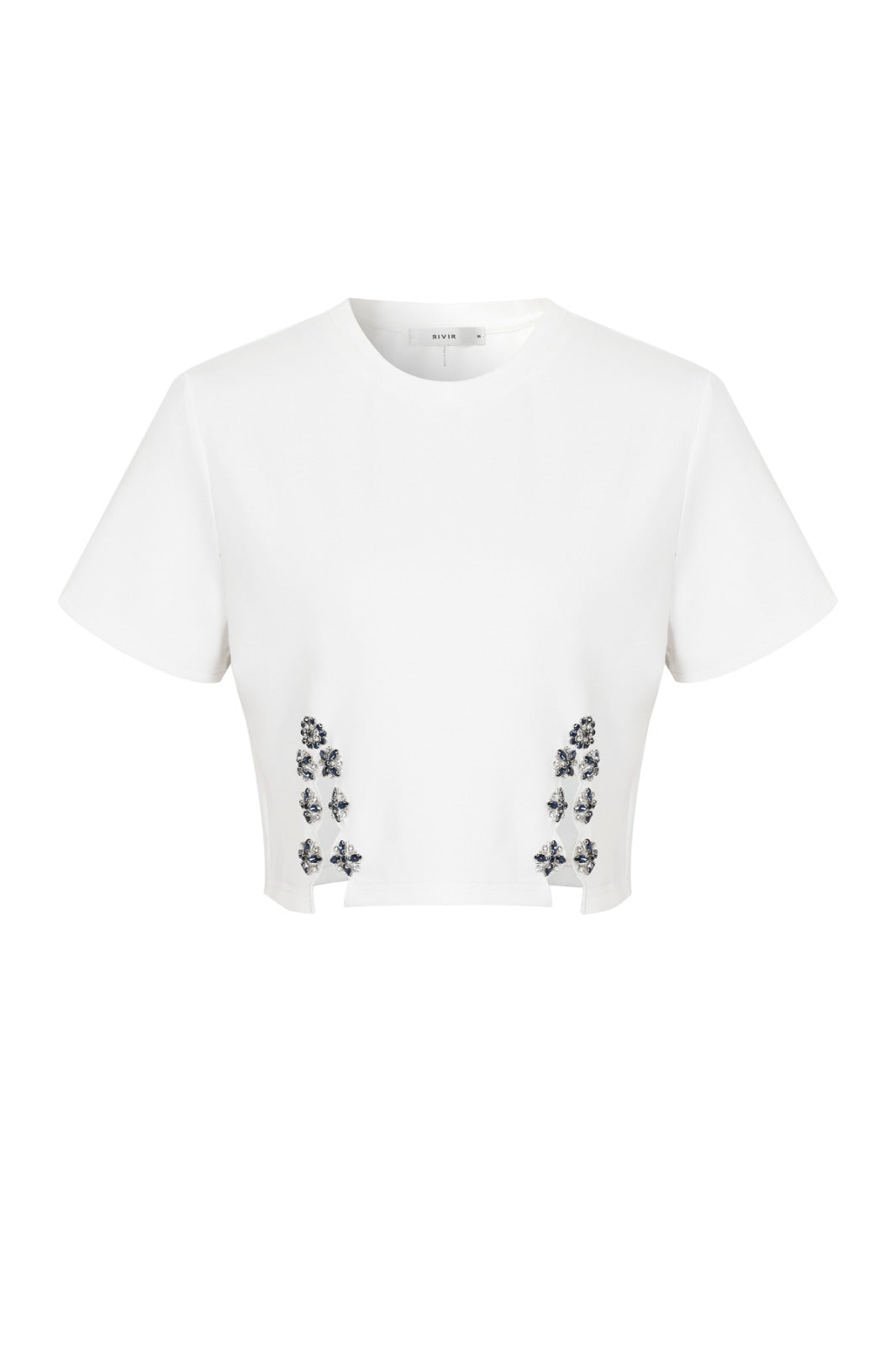 WHITE CRYSTAL CROPPED T-SHIRT