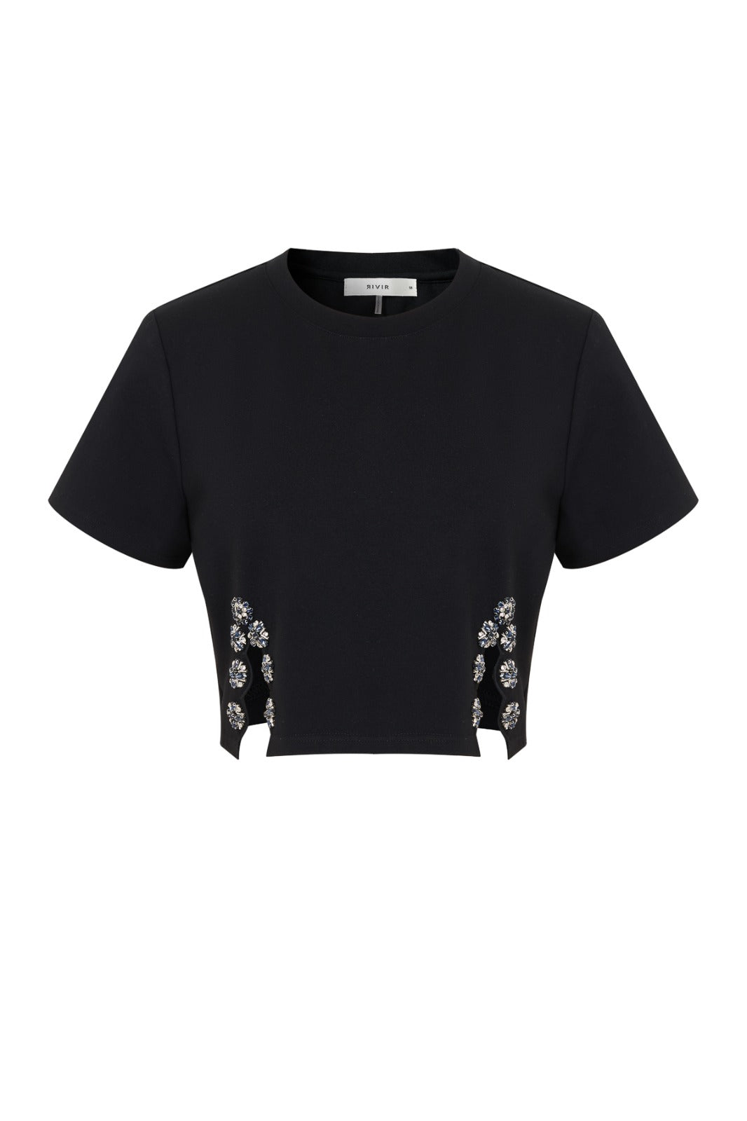 BLACK CRYSTAL CROPPED T-SHIRT