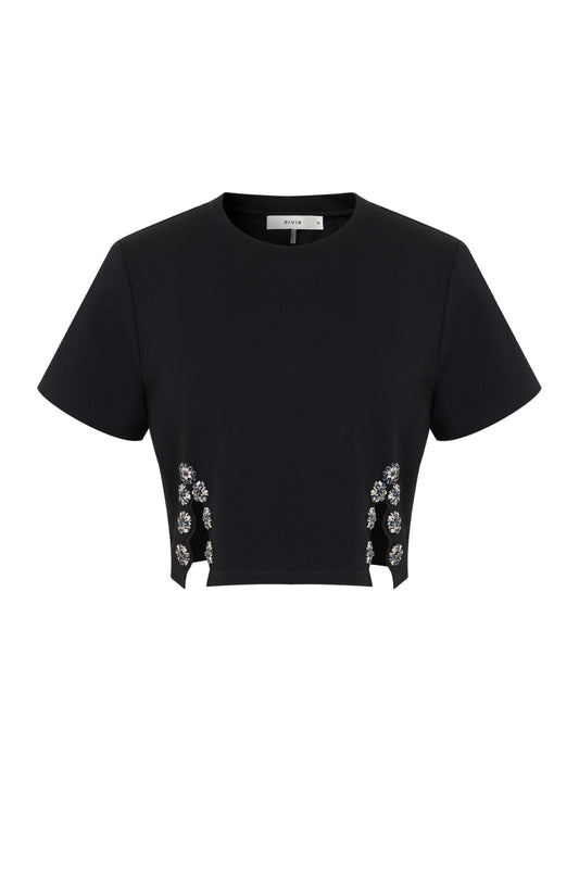 BLACK CRYSTAL CROPPED T-SHIRT