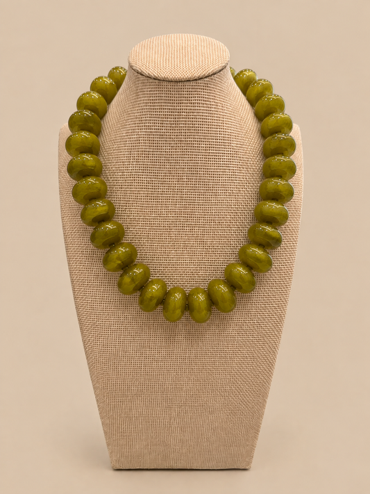 Chuncky Beaded Necklace - Olive Green