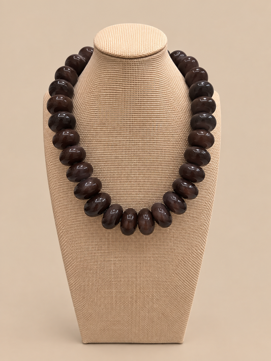 Chuncky Beaded Necklace - Black Brown